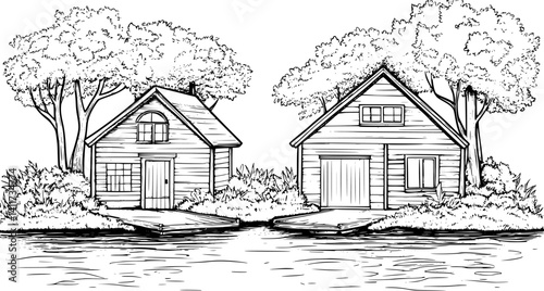 Two Cape Cod style Boathouses designs, Cape Cod style Boathouses vector illustration