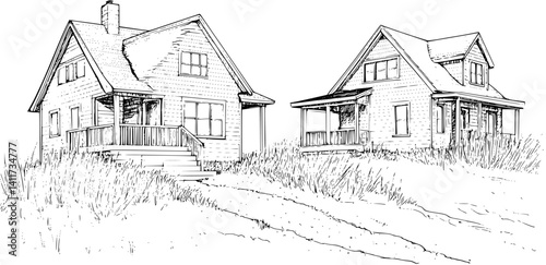Two Cape Cod style Beach houses designs, Cape Cod style Beach houses vector illustration