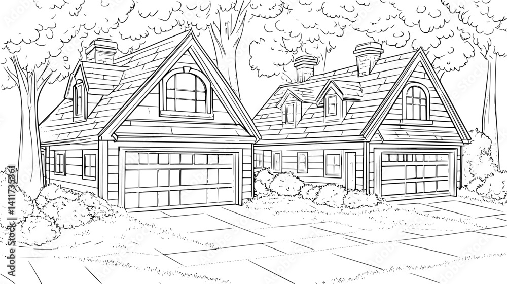 Naklejka premium Two Craftsman style Post offices designs, Craftsman style Post offices vector illustration