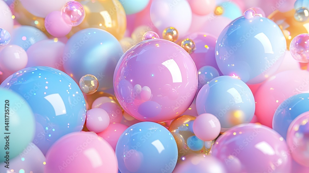 Colorful Pastel Bubbles with Soft Glow in Abstract Background