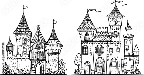 Two Gothic style Castles designs, Gothic style Castles vector illustration