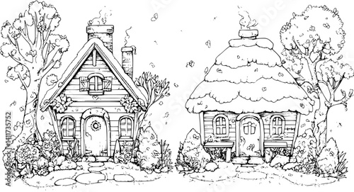 Two Farmhouse style Sugar shacks designs, Farmhouse style Sugar shacks vector illustration