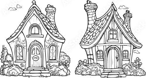 Two Tudor style Hall houses designs, Tudor style Hall houses vector illustration