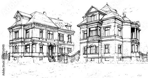 Two Victorian style Asylums designs, Victorian style Asylums vector illustration