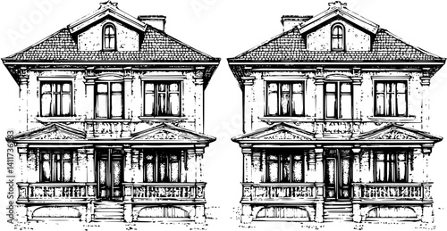 Two Victorian style Bath houses designs, Victorian style Bath houses vector illustration