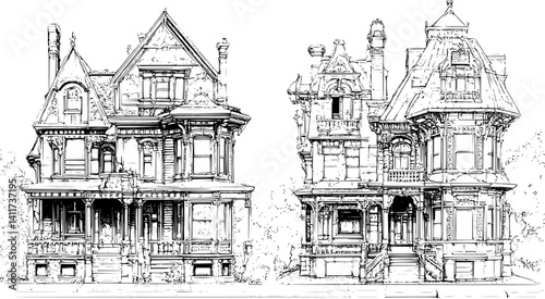 Two Victorian style Hospitals designs, Victorian style Hospitals vector illustration