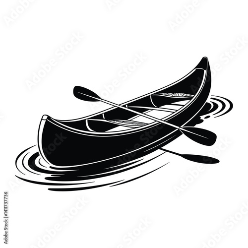 Canoe Line Art, Silhouette, Vector, Icon, Logo, White Background.