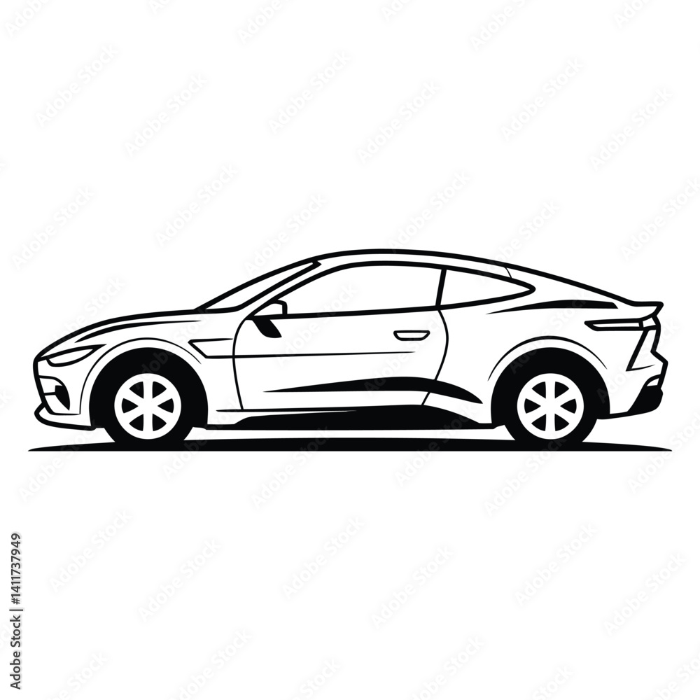 Naklejka premium Electric Car Line Art, Silhouette, Vector, Icon, Logo, White Background.