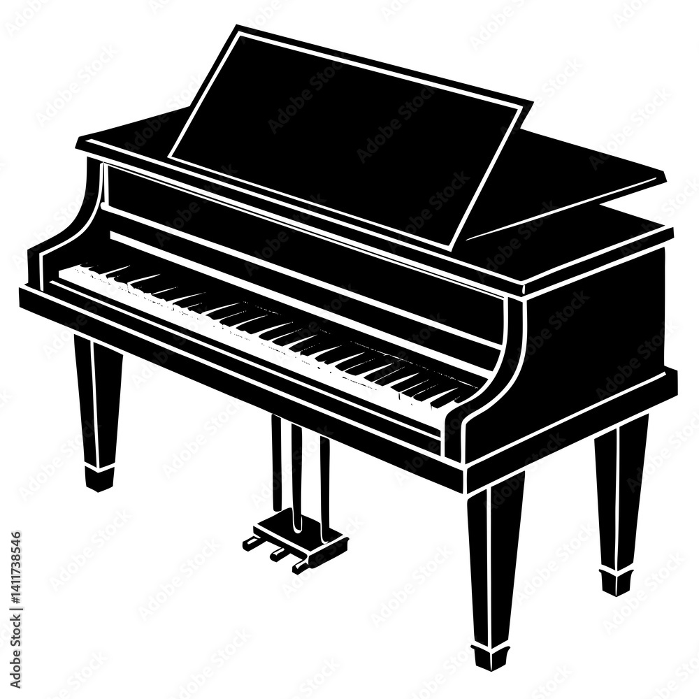 Vector silhouette of a traditional upright piano with visible keys, sleek design Vector silhouette of a traditional upright piano with visible keys, sleek design