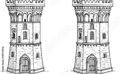 Two Mediterranean style Towers designs, Mediterranean style Towers illustration art