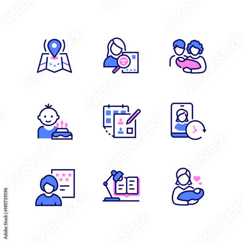 Babysitting services - set of line design style icons