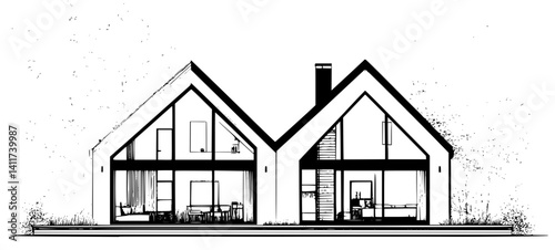 Two Modern Farmhouse style Stores designs, Modern Farmhouse style Stores illustration art