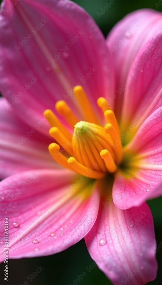 Delicate pink petals, vibrant yellow stamen Close-up view , yellow center, pastel Delicate pink petals, vibrant yellow stamen Close-up view , yellow center, pastel