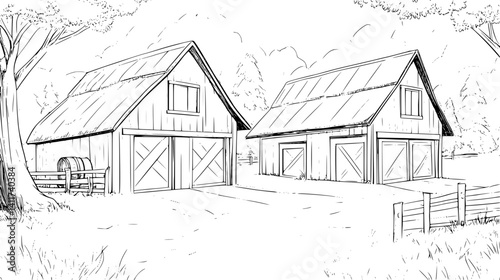Two Ranch style Barns designs, Ranch style Barns illustration art