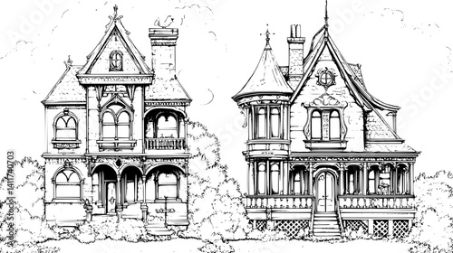 Two Victorian style Asylums designs, Victorian style Asylums illustration art