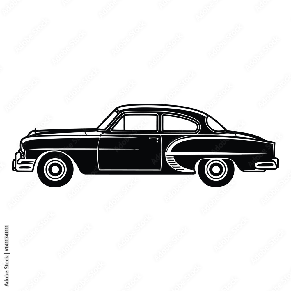 Obraz premium Vintage Car Line Art, Silhouette, Vector, Icon, Logo, White Background.