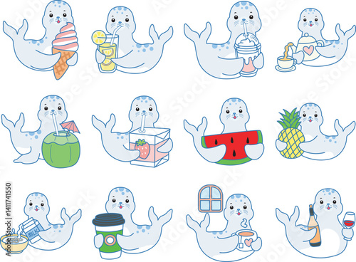 Cute Seal vector icon. Funny baby Seal animal series stock illustration. Life of fluffy Seal designs