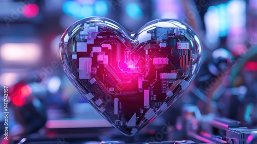 Obraz na płótnie Heart Shaped Circuit Board Technology Representing Love and Innovation w salonie