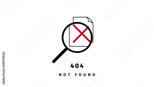 Illustration of 404 error,  page not found. Webpage with magnifying glass. Editable stroke