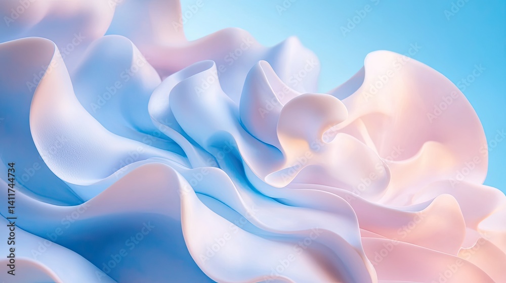 Soft Flowing Fabric in Pastel Colors Under Bright Blue Sky
