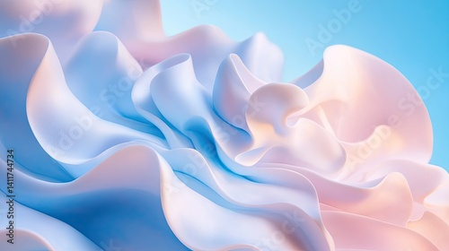 Soft Flowing Fabric in Pastel Colors Under Bright Blue Sky