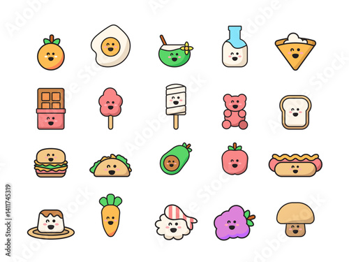 Cute Food and Drinks Cartoonist Icon