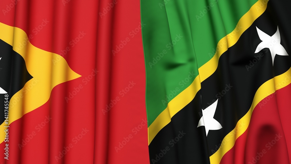 Fototapeta premium Flags of EAST TIMOR and SAINT KITTS with realistic cloth texture