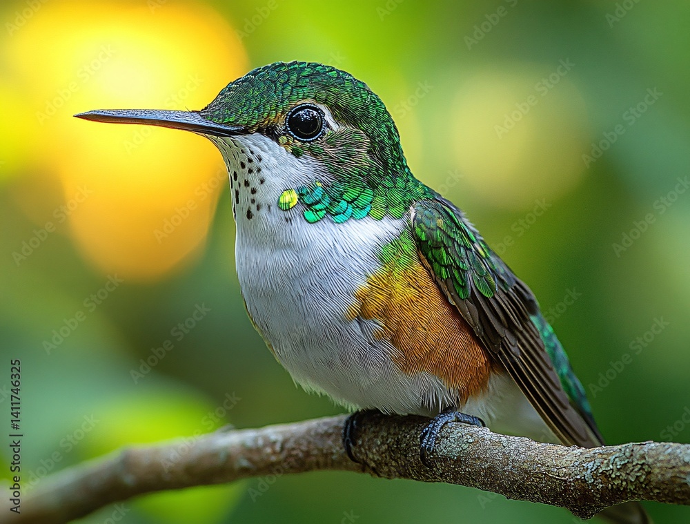 Fototapeta premium Colorful Hummingbird Perched on Branch with Beautiful Background