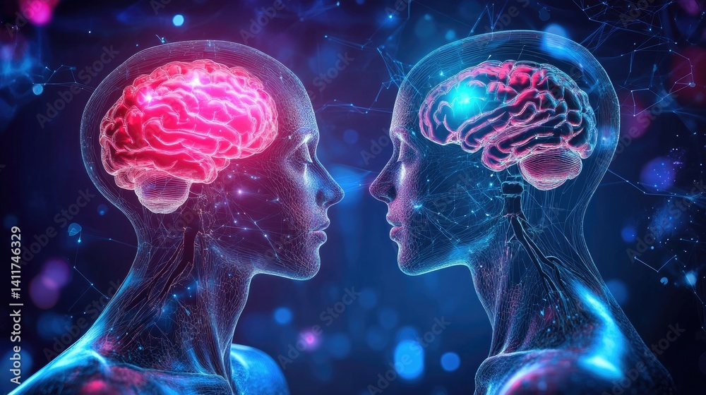 Human Brain Visualization with Abstract Neural Connections in Background
