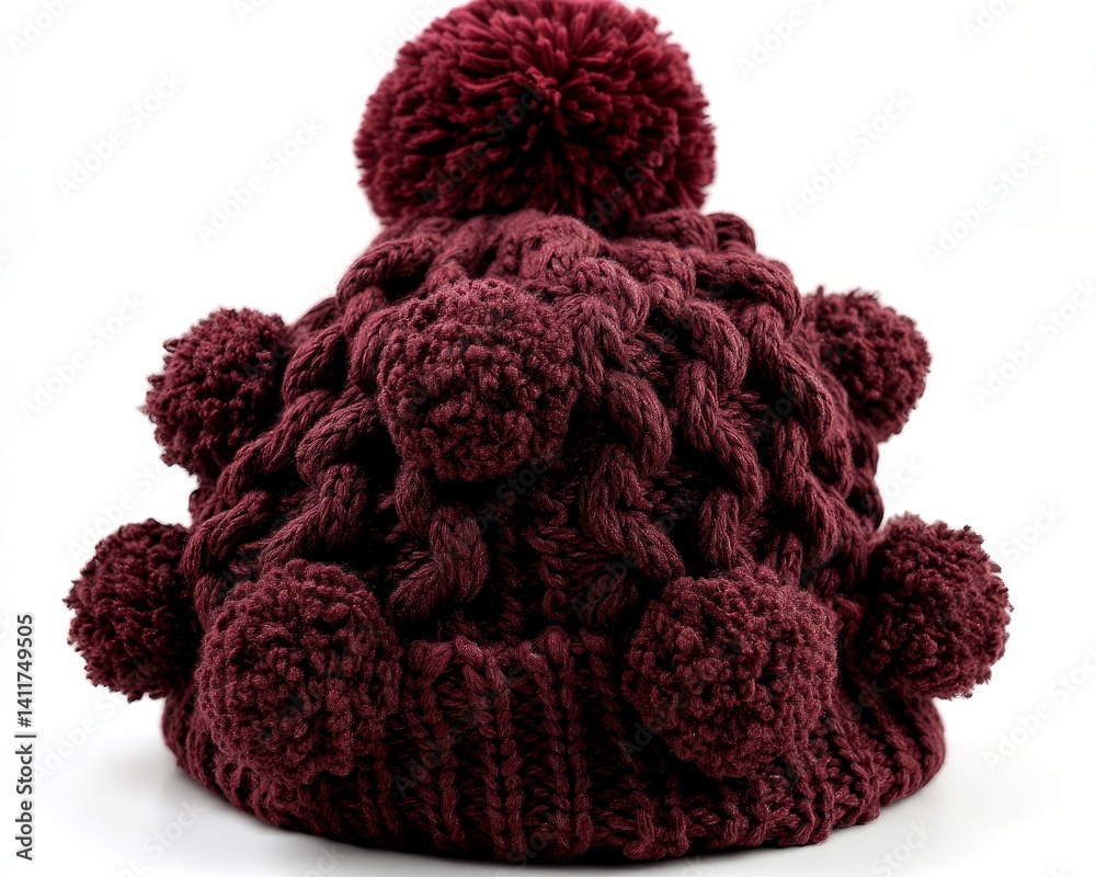 Cozy chunky knit beanie in deep burgundy, perfectly folded - macro burgundy beanie fold