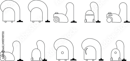 clear house vacuum icon set, appliances furniture home interior cleaner, equipment, realistic cleaning hoover, isolated on transparent background, used for mobile apps, web designs or ui elements,