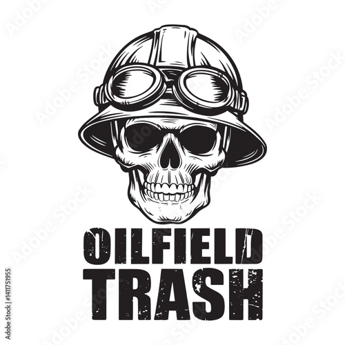 oilfield trash vector design, Skull with helmet vector illustration