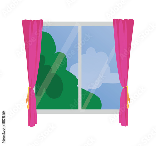 window with pink curtain