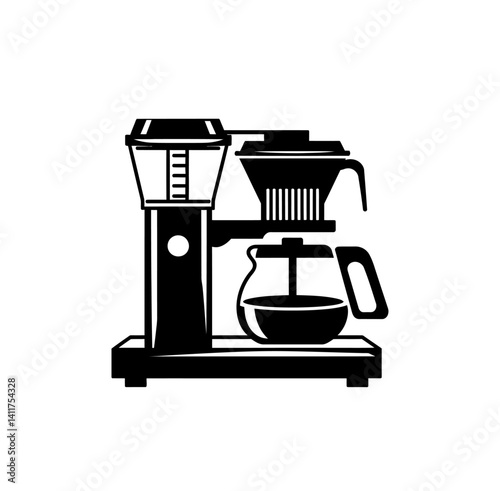 Coffee maker machine vector icon in black color with white background. Black and white coffee maker machine illustration.
