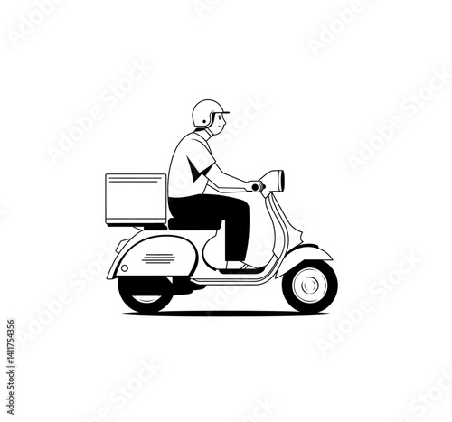 Delivery man vector illustration in black color with white background. Pizza delivery boy. Delivery boy. Icon.