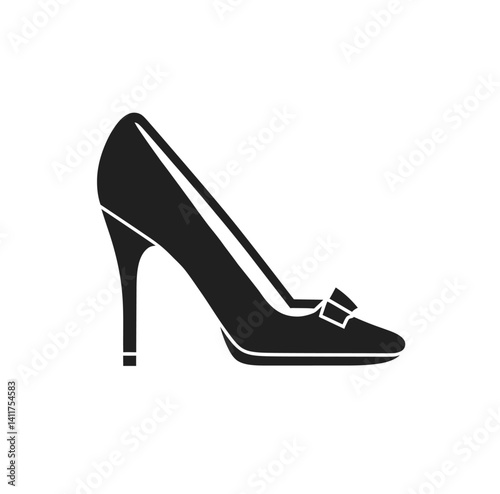 Ladies high heel shoe icon vector in black color with white background. 