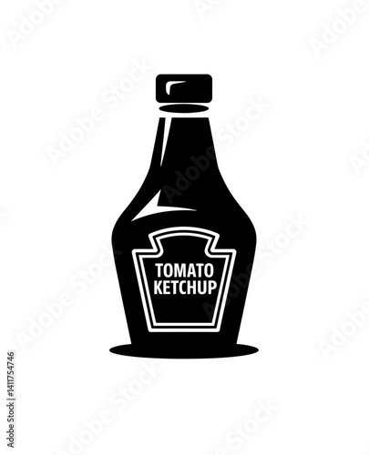 Tomato ketchup bottle icon vector in black color with white background