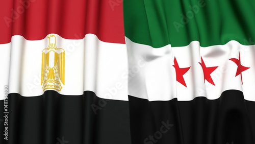 Flags of EGYPT and SYRIA with realistic cloth texture