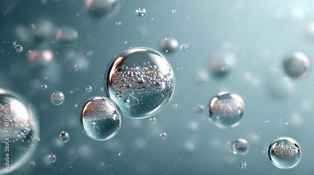 custom made wallpaper toronto digitalFloating bubbles in soft blue gradient clean background minimal science concept for skincare fresh moisture and water drops