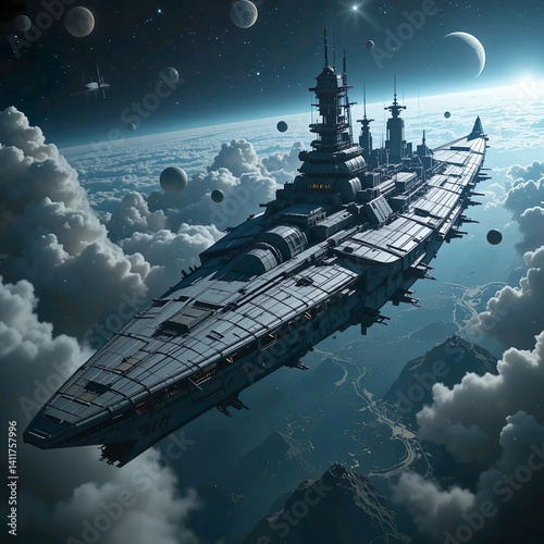 Canvas-taulu A space battleship that travels through space and explores planets and stars