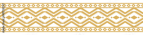 Gold ethnic ornament with geometric tribal border pattern.