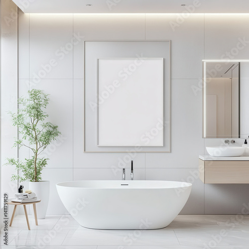 Modern Minimalist Bathroom with Freestanding Bathtub and Natural Light