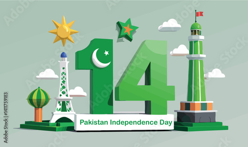 "Pakistan Independence Day 14 August 3D Illustration Design"
