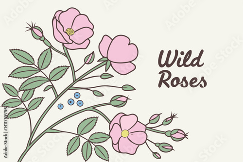Dainty Pink Wild Roses Design