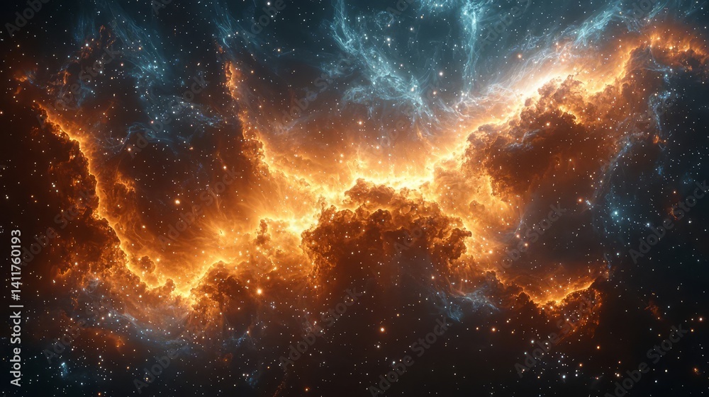 Stunning cosmic nebula with vibrant orange and blue hues, showcasing the beauty of the universe in a captivating celestial scene. Stunning cosmic nebula with vibrant orange and blue hues, showcasing the beauty of the universe in a captivating celestial scene.