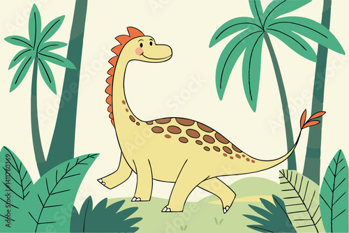 Cute Cartoon Dinosaur in Jungle