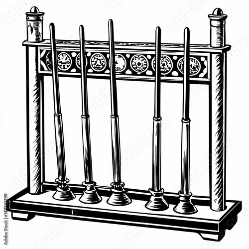 Vintage Billiard Cue Rack Illustration with Classic Style and Ornamental Details