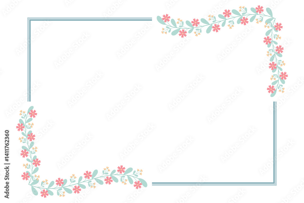 Green Pastel Rectangle Wreath Border Frame Decorated With Green Leaves And Yellow Peach Floral Green Pastel Rectangle Wreath Border Frame Decorated With Green Leaves And Yellow Peach Floral