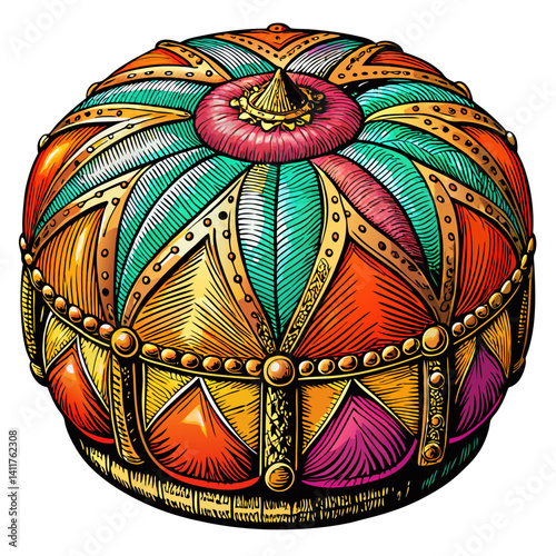 Colorful Royal Crown Illustration with Ornate Patterns and Jewels