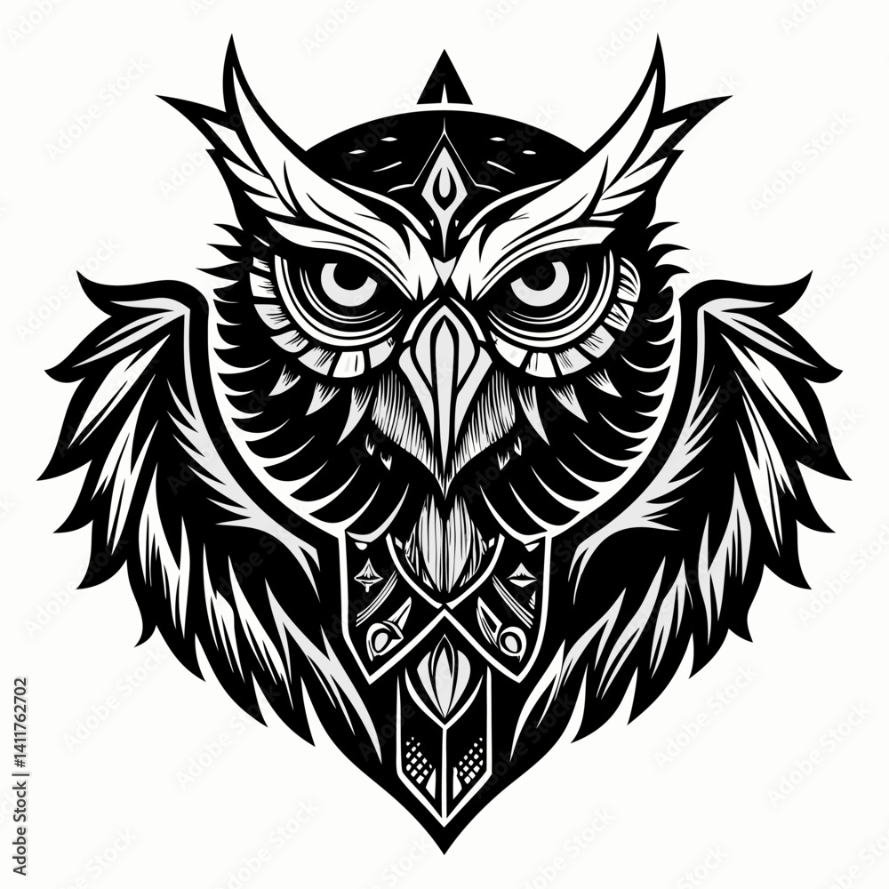 Fototapeta premium A black and white owl with a triangle on its head